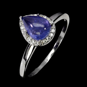 925 Sterling Silver Ring Pear Tanzanite 8x6mm Natural Gemstone Jewelry Size 8