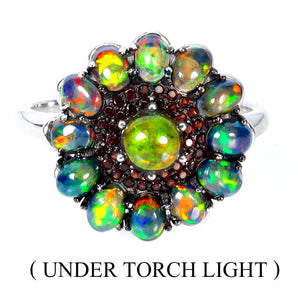 925 Sterling Silver Ring Oval Black Opal 4x3mm Mozambique Garnet Gemstone Size 7