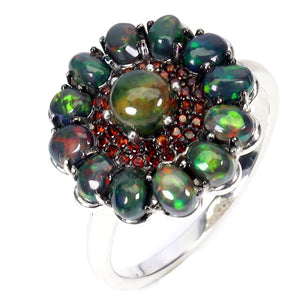 925 Sterling Silver Ring Oval Black Opal 4x3mm Mozambique Garnet Gemstone Size 7