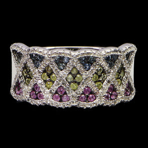 925 Sterling Silver Ring Sapphire Round Diamond Cut Topaz Gemstone Jewelry Sz 8