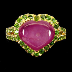 925 Sterling Silver Ring Heart Ruby 12x9mm Chrome Diopside Gemstone Jewelry 8