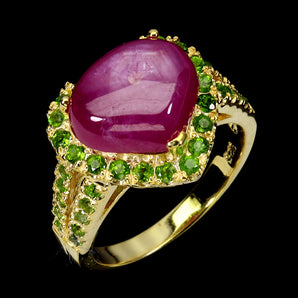 925 Sterling Silver Ring Heart Ruby 12x9mm Chrome Diopside Gemstone Jewelry 8