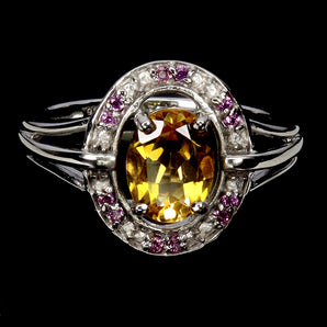 925 Sterling Silver Ring Oval Citrine 8x6mm Rhodolite Garnet Gemstone Jewelry 8