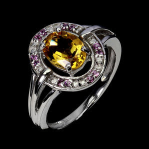 925 Sterling Silver Ring Oval Citrine 8x6mm Rhodolite Garnet Gemstone Jewelry 8