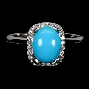925 Sterling Silver Ring Oval Cabochon Turquoise Natural Gemstone Jewelry Size 7