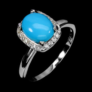 925 Sterling Silver Ring Oval Cabochon Turquoise Natural Gemstone Jewelry Size 7