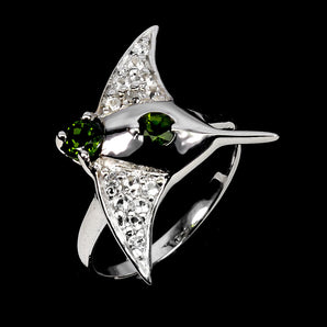 925 Sterling Silver Ring Round Chrome Diopside White Topaz Gemstone Jewelry Sz 8