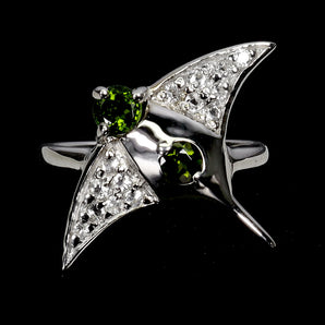 925 Sterling Silver Ring Round Chrome Diopside White Topaz Gemstone Jewelry Sz 8