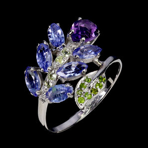 925 Sterling Silver Ring Pear Amethyst 7x5mm Peridot Tanzanite Gemstone Size 8