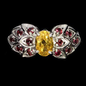 925 Sterling Silver Ring Oval Citrine 7x5mm Rhodolite Garnet Gemstone Size 7