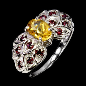 925 Sterling Silver Ring Oval Citrine 7x5mm Rhodolite Garnet Gemstone Size 7