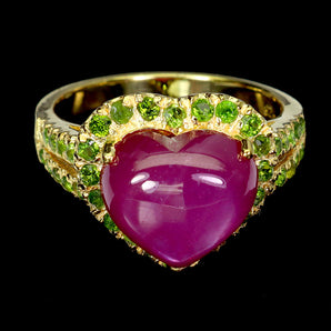 925 Sterling Silver Ring Heart Ruby 12x10mm Chrome Diopside Gemstone Jewelry 9