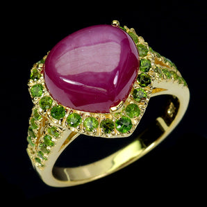 925 Sterling Silver Ring Heart Ruby 12x10mm Chrome Diopside Gemstone Jewelry 9