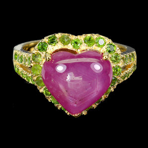 925 Sterling Silver Ring Heart Ruby 12x11mm Chrome Diopside Gemstone Jewelry 9