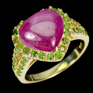 925 Sterling Silver Ring Heart Ruby 12x11mm Chrome Diopside Gemstone Jewelry 9