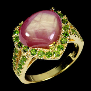 925 Sterling Silver Ring Heart Ruby 12x9mm Chrome Diopside Gemstone Jewelry 7