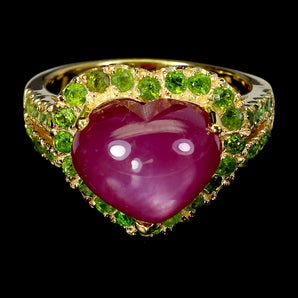 925 Sterling Silver Ring Heart Ruby 12x9mm Chrome Diopside Gemstone Jewelry 7