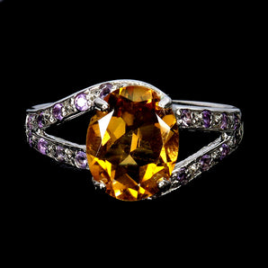 925 Sterling Silver Ring Oval Citrine 10x8mm Amethyst Natural Gemstone Jewelry 8