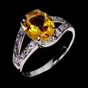 925 Sterling Silver Ring Oval Citrine 10x8mm Amethyst Natural Gemstone Jewelry 8