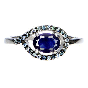 925 Sterling Silver Ring Oval Blue Sapphire 7x5mm Sapphire Gemstone Jewelry Sz 8