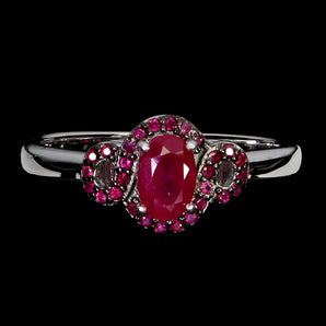 925 Sterling Silver Ring Oval Ruby 6x4mm Ruby Diamond Cut Gemstone Jewelry Sz 7