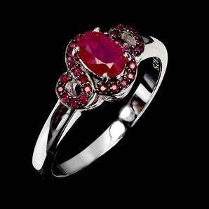 925 Sterling Silver Ring Oval Ruby 6x4mm Ruby Diamond Cut Gemstone Jewelry Sz 7
