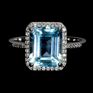 925 Sterling Silver Ring Octagon Sky Blue Topaz 10x8mm Gemstone Jewelry Size 8