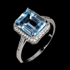 925 Sterling Silver Ring Octagon Sky Blue Topaz 10x8mm Gemstone Jewelry Size 8