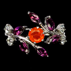 925 Sterling Silver Ring Marquise Rhodolite Orange Opal Topaz Gemstone Jewelry 8
