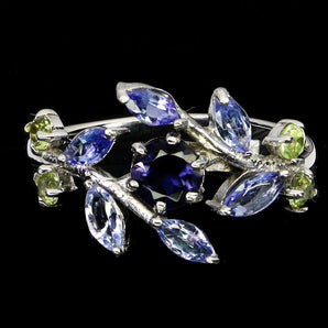925 Sterling Silver Ring Marquise Tanzanite Iolite Peridot Gemstone Jewelry Sz 8