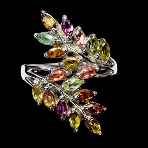 925 Sterling Silver Ring Marquise Tourmaline Natural Gemstone Jewelry Size 7