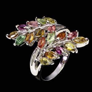 925 Sterling Silver Ring Marquise Tourmaline Natural Gemstone Jewelry Size 7