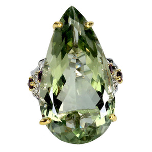 925 Sterling Silver Ring Pear Green Amethyst 28ct Rhodolite Handmade Gemstone 8
