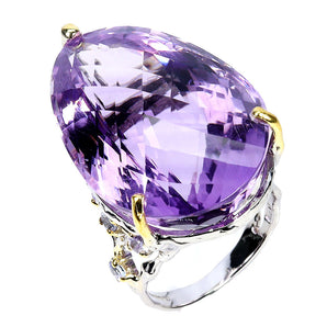925 Sterling Silver Ring Pear Amethyst 60ct Emerald Handmade Gemstone Jewelry 8