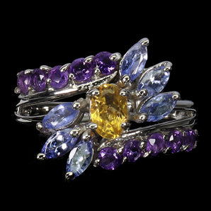 925 Sterling Silver Ring Oval Citrine 6x4mm Tanzanite Gemstone Jewelry Size 7