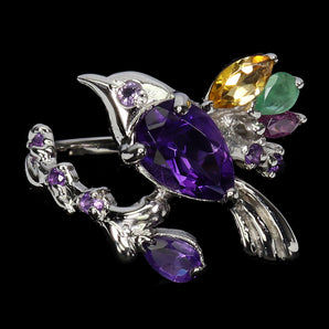 925 Sterling Silver Ring Pear Amethyst 9x6mm Citrine Emerald Gemstone Jewelry 7