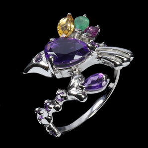 925 Sterling Silver Ring Pear Amethyst 9x6mm Citrine Emerald Gemstone Jewelry 7