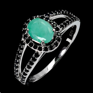 925 Sterling Silver Ring Oval Emerald 7x5mm Spinel Natural Gemstone Jewelry Sz 8