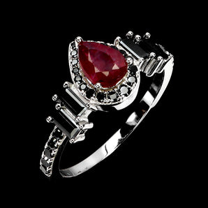 925 Sterling Silver Ring Pear Ruby 7x5mm Spinel Natural Gemstone Jewelry Size 8