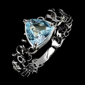 925 Sterling Silver Ring Trilliant Sky Blue Topaz 8mm Spinel Gemstone Jewelry 8