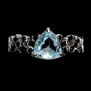 925 Sterling Silver Ring Trilliant Sky Blue Topaz 8mm Spinel Gemstone Jewelry 8