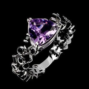925 Sterling Silver Ring Trilliant Amethyst 8mm Spinel Gemstone Jewelry Size 8