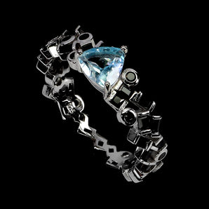 925 Sterling Silver Ring Trilliant Blue Topaz 6mm Spinel Gemstone Jewelry Sz 8.5