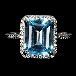 925 Sterling Silver Ring Octagon Sky Blue Topaz 10x8mm Gemstone Jewelry Size 8