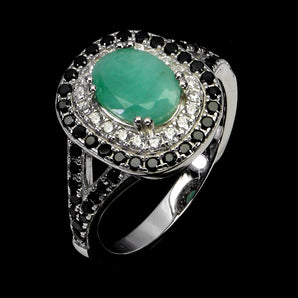 925 Sterling Silver Ring Oval Emerald 7x5mm Spinel Natural Gemstone Jewelry 7