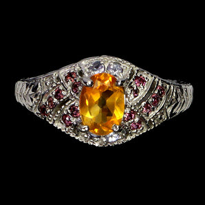 925 Sterling Silver Ring Oval Citrine 7x5mm Tanzanite Gemstone Jewelry Size 7