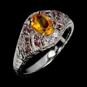 925 Sterling Silver Ring Oval Citrine 7x5mm Tanzanite Gemstone Jewelry Size 7