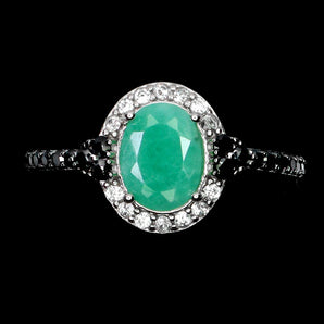 925 Sterling Silver Ring Oval Emerald 8x6mm Spinel Gemstone Jewelry Size 8