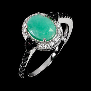 925 Sterling Silver Ring Oval Emerald 8x6mm Spinel Gemstone Jewelry Size 8