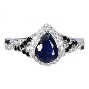 925 Sterling Silver Ring Pear Blue Sapphire 8x6mm Spinel Gemstone Jewelry Size 8